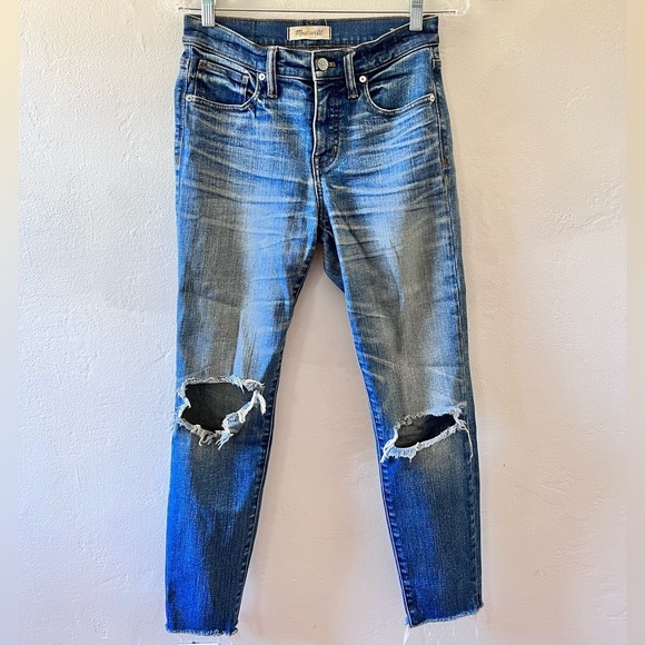 Madewell High Rise Distressed Crop Jeans - The High Riser Skinny Skinny Crop 9” - Picture 3 of 6